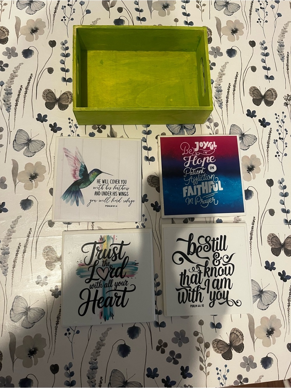 Set of 4 Inspirational Wall Plaques with Lime Green Display Box